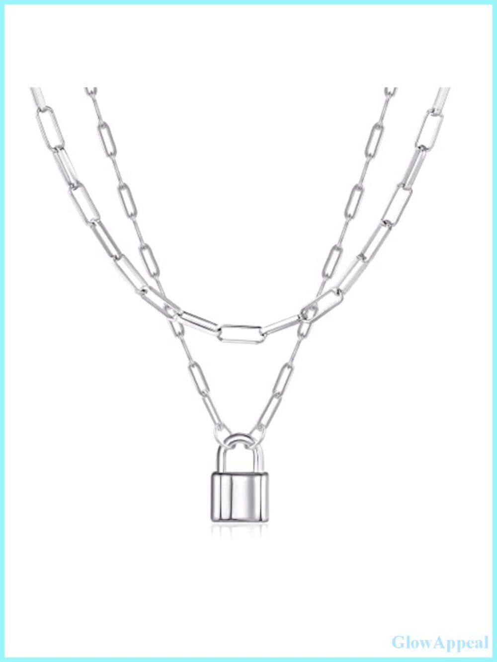 Silver-Plated Lock Necklace Set Paperclip Chain Layered 2-Piece Non-Tarnish